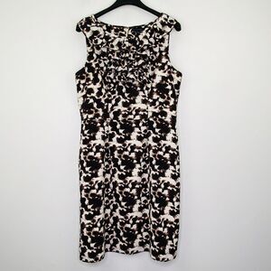 Banana Republic Womens 10 Dress Brown White Ruffle Collar Sleeveless Sheath BH17